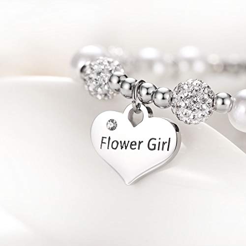 Flower Girl Bracelet Heart Pendant Rhinestone Charm Pearl Bracelet Girls Jewelry Wedding Gifts2