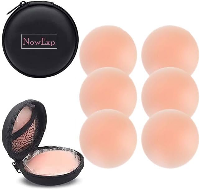 NowExp3 Pair Nipple Covers Reusable and 36 Pcs Double Sided Fashion Tape Comfortable Invisible Adhesive Silicone Pasties for Women