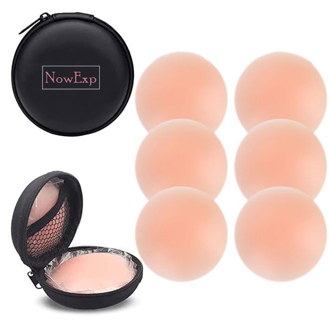 NowExp3 Pair Nipple Covers Reusable and 36 Pcs Double Sided Fashion Tape Comfortable Invisible Adhesive Silicone Pasties for Women