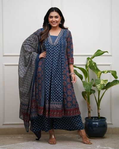 Image of KLOSIA Women Printed Anarkali Kurta and Pant Set with Dupatta