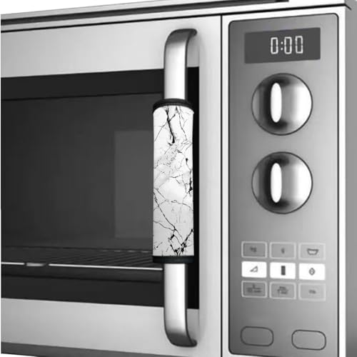 Image of Fridge Door Handle Covers Pack of 6 Kitchen Appliance Decor Handles Waterproof Door Cloth Protector for Refrigerator Kitchen Cabinet Dishwasher, White Marble Black Crack