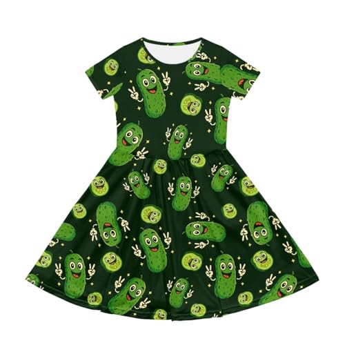 Girls Short Sleeve Dresses Summer Twirly Skater Dress with Pockets for 2-14 Years Old4