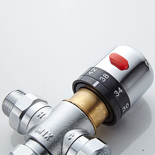 Fyeer 3-Way Thermostatic Mixing Valve, Dn15 Temperature Control Bathroom Faucet And Shower Water Mixer Valve G1/2 Nps Male Connections,Chrome… #TOP2