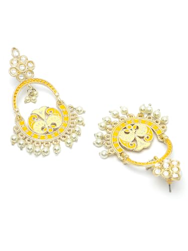 Image of Karatcart Gold Plated Yellow Meena Dangler Earrings for Women