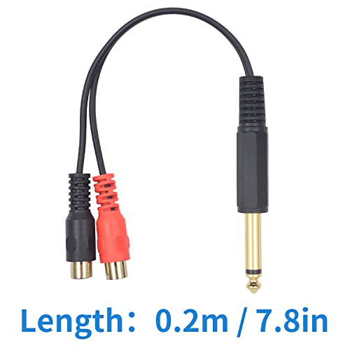 Duttek RCA to 1/4 Extension Cable (7.8in/20 cm), RCA to 1/4 Adapter Cable, RCA Female to 1/4 Male Adapter Y Splitter Cable with Gold Plate for AV Receivers, Speakers, Home Theatre Systems