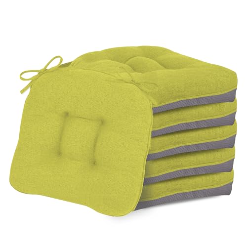 YUNLUYE D-Shaped Chair Cushions, 4" Thick Dining Chair Pads Machine-Washable, Seat Cushions for Chair 18" x 18", Set of 6 18-Green-6