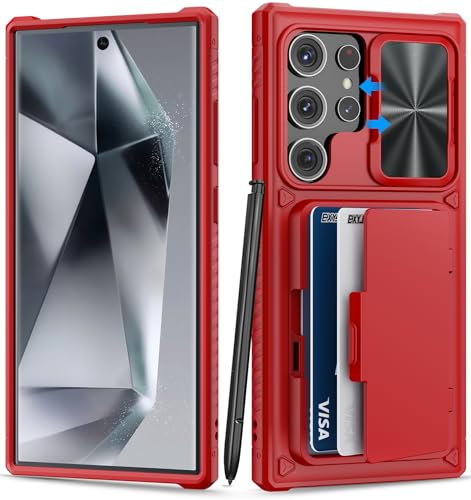 BXYJY for Samsung Galaxy S24 Ultra Case Wallet, Credit Card Holder, Red
