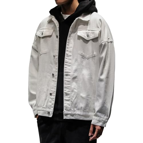Veste en jean homme denim blanc grande taille blouson décontracté 5XL