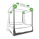 Überwurf für feste Bettgestelle/Himmelbetten flexibel an allen 4 Ecken verstellbar  und deckt somit eine Fläche von 160-180 x 200