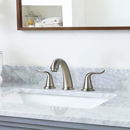 WOWOW Widespread Bathroom Faucet 2 Handle 3 Hole Solid Brass Stainless Steel Vanity Lavatory Bathroom Basin Brushed Nickel Sink Faucets with Pop Up Drain Stopper