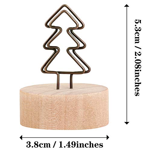 ADXCO 24 Pack Christmas Party Decoration Card Holders Wooden Base Card Holders Rustic Iron Wire Picture Picks Clip Holder Picture Memo Note Photo Clip for Wedding Office Christmas Table Decorations