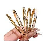 5-Piece Elegant Stainless Steel Bracelet Set, Fashionable Classic Design, Silver/Gold Love Bangle Non Tarnish Stackable Bracelet Trendy Jewelry Gift Gifts for Girlfriend Wife Her (Gold)