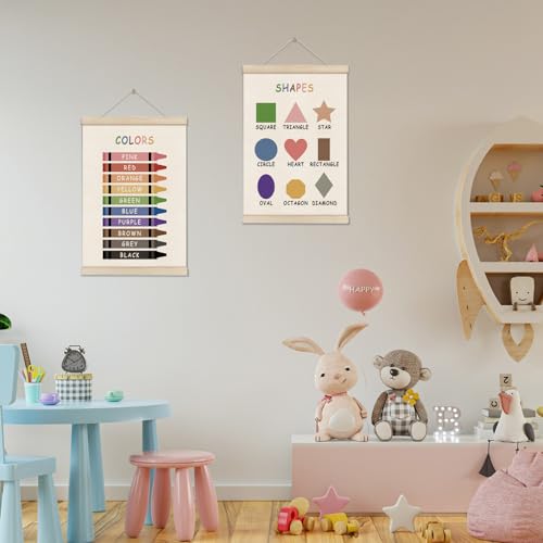 Image of Colors Shapes Posters Hanger Frame, Educational Posters for Toddler Kids, Set of 2 Montessori Nursery Wall Decor, Learning Artwork for Nursery Kids Room, Homeschool, Boho Classroom Decor 16x12 Inch