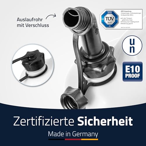 hünersdorff 824900 ECO / Doppelkanister / Kombikanister für Kraftstoff und Öl mit zwei Einfüllsystemen, 5,5 + 3 Liter, UN-Zulassung, Made in Germany, weiß