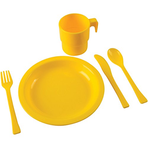 Constructive Playthings 20 Pc. Indestructible Play Dishes Service For 4 Includes Place Settings Of Cups, 6 1/2" Diam. Plates And Silverware Each In 4 Colors For Ages 19 Months And Up, Model Number: Asc-796 #TOP3