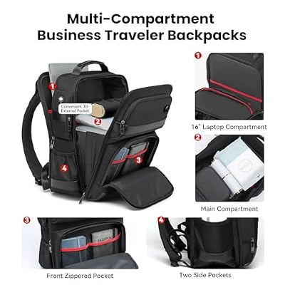 Business Laptop Backpack for Men, Carry on Travel Backpack, Fit 16 Inch Computer, Commuter Casual Daypacks, USB Charging Port, Waterproof, TSA-Friendly Work Bag, Black