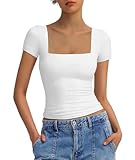 VIOPY Blusas de Mujer de Moda Casuales Playeras Básicas de Cuello Cuadrado Ajustada Camisa Mujeres Manga Corta...