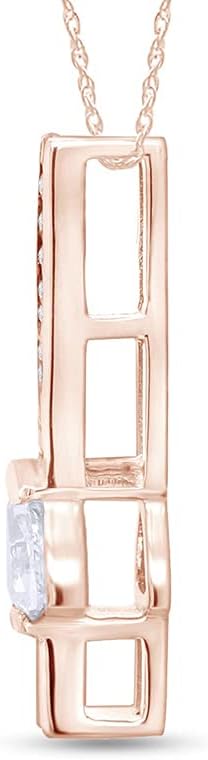 SAVEARTH DIAMONDS 0.45 Carat (Cttw) Triangle And Round Cut Lab Grown Diamond Bar Pendant Necklace In 14k Gold, 18" Chain