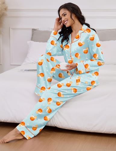 Image of SHESHOW Satin Pajamas for Women Set Long Sleeve Button Down Sleepwear 2 Piece Nightwear Women Pjs Sets Size XS-XXL