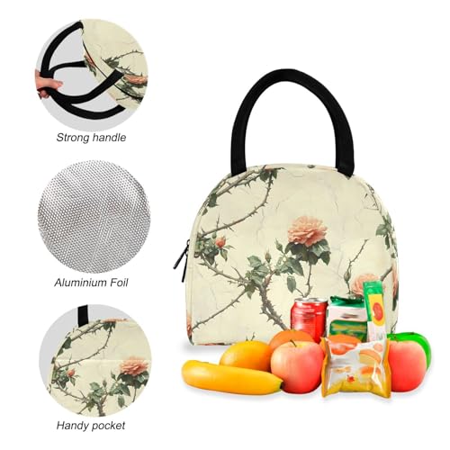 Backpack Lunch Box Set Large Capacity Travel Backpacks and Insulated Lunch Bag for Commute Hiking Picnic Vintage Roses Print4