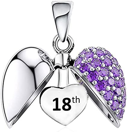 16, 18, 21, 30, 40, 50, 60 Purple Heart Charm S925 Sterling Silver - Gift boxed