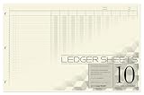 BookFactory Ledger Sheets/Large 10 Column Accounting Ledger Columnar (Ten Columns) Loose Leaf Paper - 17'' x 11'', 50 Pages, Loose Leaf, 3 Hole Punched (Made in USA)