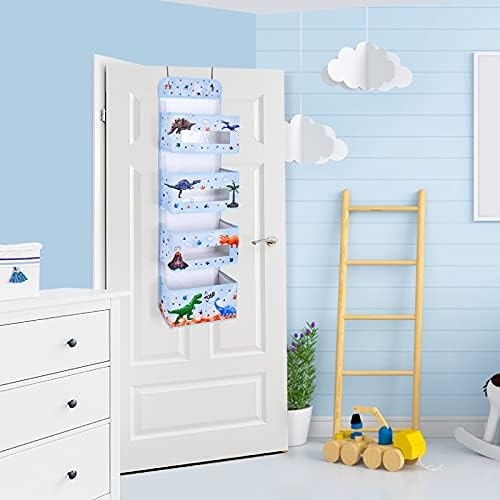Watercolor Dinosaur Door Organizer - 99 x 31 cm Clear Window Pocket Organizer for Boys Baby Over the Door Hanging Storage Bathroom Organizer Toys Diapers Pantry Closet Wall Bedroom Nursery Decor
