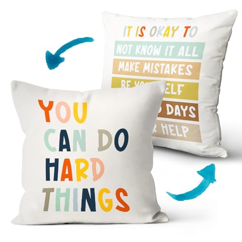 Palasarkaaa You Can Do Hard Things Inspirational Encourage Throw Pillow Cover 18x18 Inch for Son Daughter Teenager, Home Mental Health Therapist Office Decorative Cushion Covers
