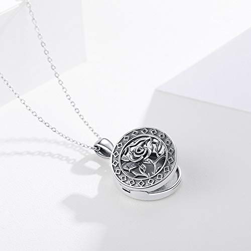 Locket Necklace For Women Girls, Rose Flower Locket Necklace That Holds Pictures S925 Sterling Silver "Always In My Heart" Rose Vintage Oxidized Photo Locket Memory Jewelry Gift For Birthday Christmas #TOP5