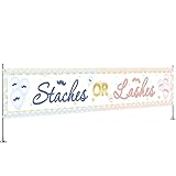 Large Staches or Lashes Backdrop Banner, Gender Reveal Party Lawn Sign, Boy or Girl Yard Garden Banner, Baby Shower Party Indoor Outdoor Decor Supplies 9.8 * 1.6ft