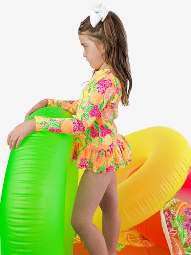 Image of RuffleButts Baby /Toddler Girls Scalloped Long Sleeve Rash Guard 2-Piece UPF50+ Sun Protected Swimsuit