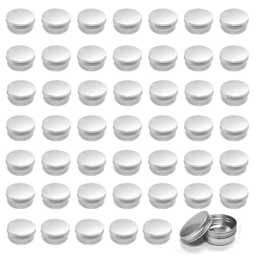 48 Pack 4 oz Aluminum Tin Metal Round Tins Screw Lid Round Cans Salve Containers Metal Candle Storage Jars Travel Cans for Crafts Food Storage DIY(Silver)