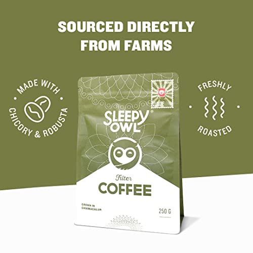 Image of Sleepy Owl South Indian Filter Coffee Powder (250g) | Strong Blend of Robusta (85%) & Chicory (15%) for Authentic Taste | Ready in Seconds | Sourced from Chikmagalur