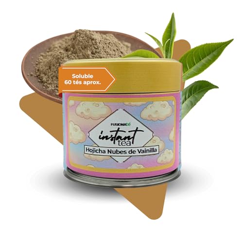 FUSIONATÉ Hojicha en Polvo Nubes de Vainilla, Sabor Malvavisco y Vainilla, Lata 80 g de Té Verde Japonés Tostado – Cremoso, Aromático y 100% Natural, Bajo en Cafeína, Ideal para Latte