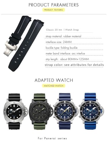 Bracelet montre caoutchouc silicone souple noir 24mm compatible Panerai PAM - 7