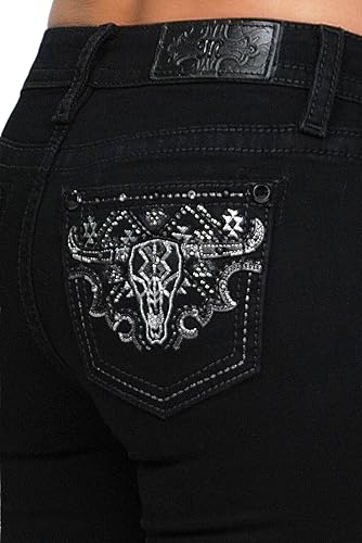 Miss Me Women's Mid-Rise Black Spur Longhorn Western Embellished Bootcut Jeans4