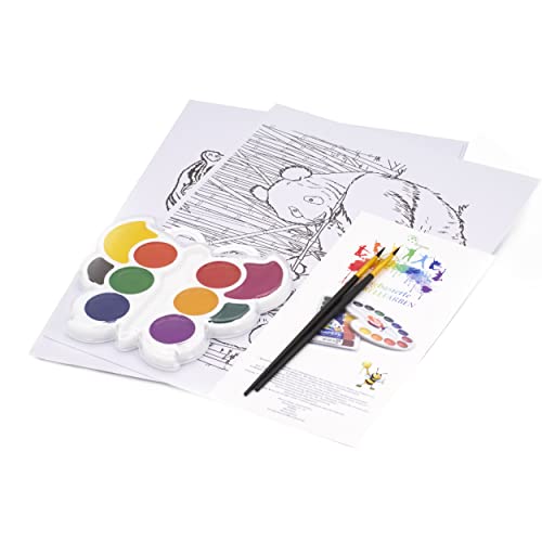 KreativKids Colori acquerelli a base di miele, 10 acquerelli a forma di farfalla + 2 pennelli + 10 modelli da colorare su carta 100% cotone di alta qualità