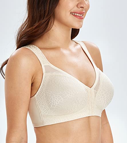 Lemorosy Women's Plus Size Full Coverage Front Closure Posture Back Unpadded Wireless Double Support Minimizer Bra4