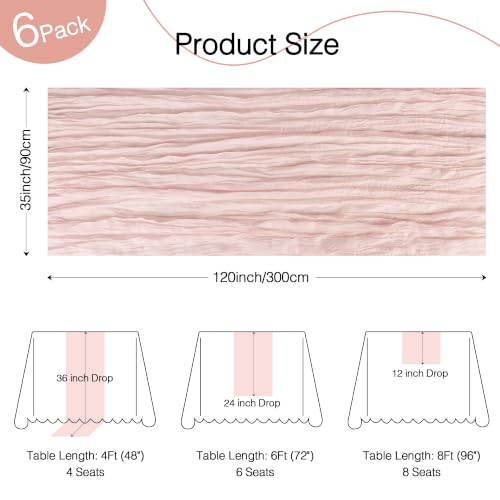 6 Pack Dusty Pink Cheesecloth Table Runners Boho Gauze Home Decor 35x120In - Image 3