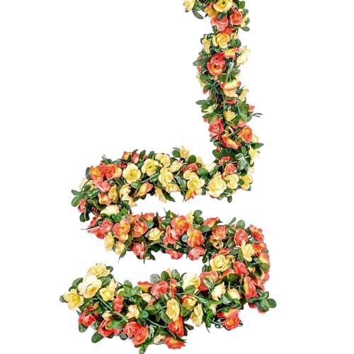Weldomcor Pack of 5 Artificial Champagne Garland 40 FT Flower Garland Roses Vines Silk Flowers Outdoor Hanging Artificial Flowers Decoration for Wedding Arch Bedroom Wall Backdrop Garden Decoration