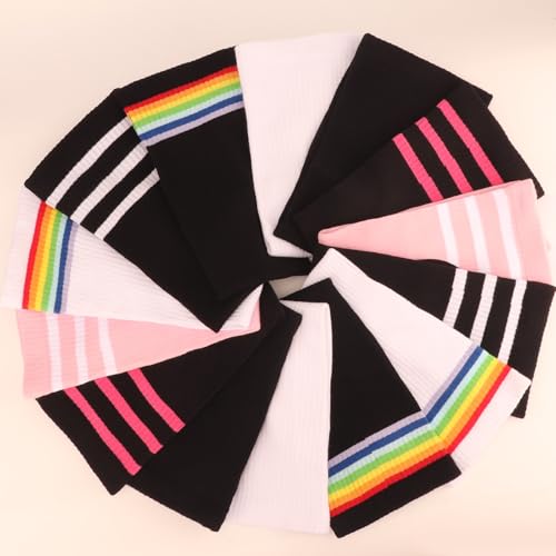 Image of DRESHOW Plus Size Thigh High Socks Striped Over Knee Long Boot Stockings Knee High Tube Socks Leg Warmers for Women