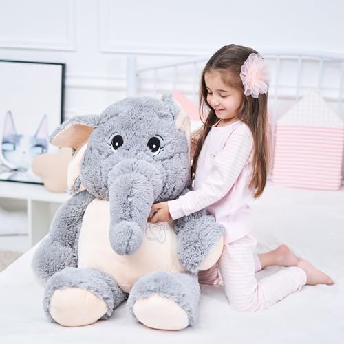 IKASA Großer Elefant Stofftier Riesenelefant Plüschtiere für Kinder (Grau, 100cm)