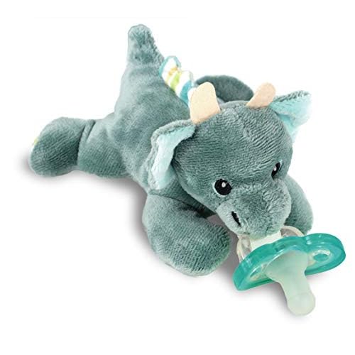 RaZbaby JollyPop Pacifier, Holder w/Detachable Baby Pacifier, Stuffed Animal RaZbuddy, All Ages 0M+, 100% Medical Grade USA Made Silicone, Machine Washable, Textured & Easy to Hold – Dragon