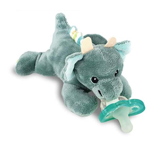 RaZbaby Dragon RaZbuddy Stuffed Animal Pacifier Holder for Newborns & Up, Made in The USA, Detachable Orthodontic JollyPop Pacifier, Medical-Grade 100% BPA-Free Silicone, Baby Shower - 0 Months+