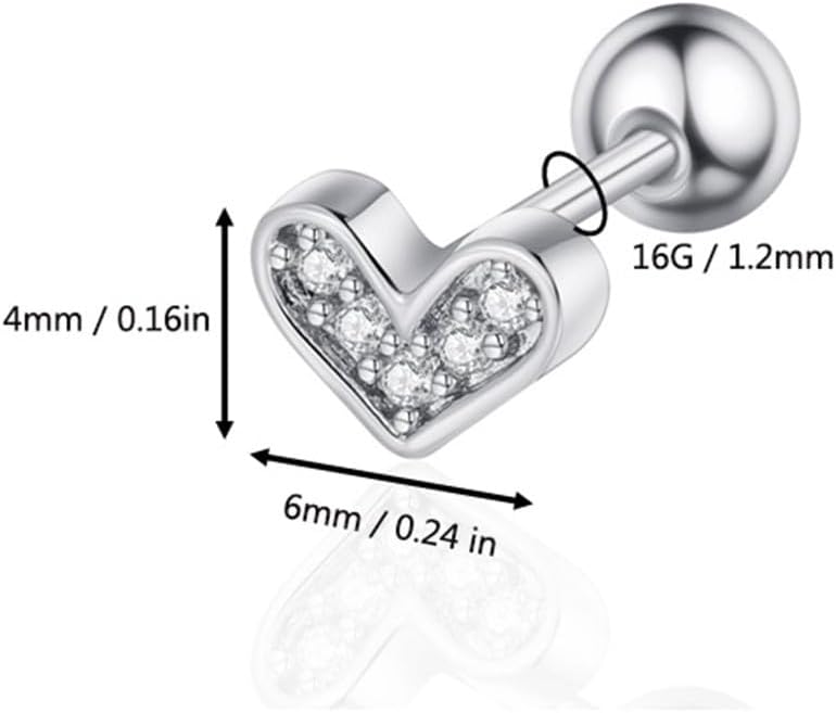 16G Small Love Heart Cartilage Stud Earrings for Women Cute Stainless Steel Screw Back Studs Earring Conch Helix Rook Daith Piercing Jewelry - Image 6