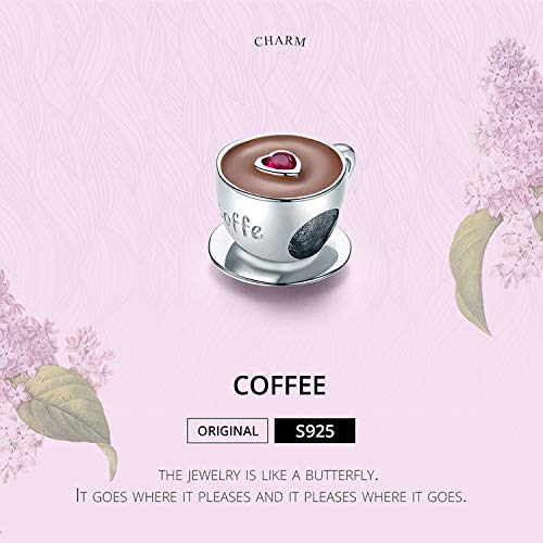 Original Authentic 925 Sterling Silver Charms Red Wine Glass Cup Dangle Letter Bead for Pandora Bracelet Charms (I Love Coffee Charm)2