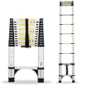 Dajianglx 12.5FT Telescoping Ladder, Aluminum Extension Ladder with 2 Triangle Stabilizers, 330lbs Capacity Telescopic Ladder, Multi-Purpose Collapsible Ladder for Home, Outdoor Work, Silvery