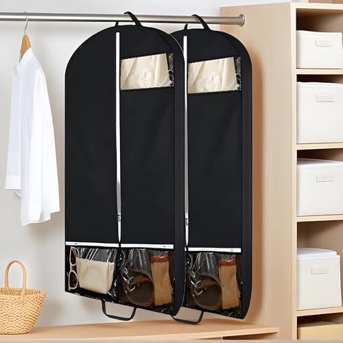Garment Bag - Hanging Clothes Storage, Dirt Proof Suit Protector | Compact Airplane Clothes Pouch, Large Dust Cover with Pockets Organization for Shirt Coat Dress Women Clothing Wardrobe Closet Moving2