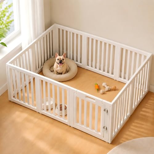 Image of EVERFRONT Dog Playpen with Door - Dog Pen Indoor - Easy Assemble Dog Play Pen - Puppy Playpen, Cat Playpen, Small Animal Playpen, Dog Play Pen Indoors (White, 30 inch, 10 Panels)