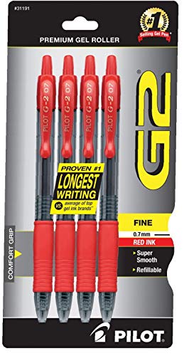 PILOT G2 Premium Refillable & Retractable Rolling Ball Gel Pens, Fine Point, Red Ink, 4-Pack (31191) - 1 Pack
